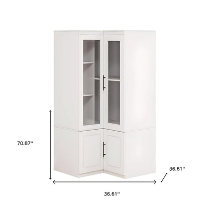 Cómoda esquinera de madera blanca de 71" con cuatro puertas