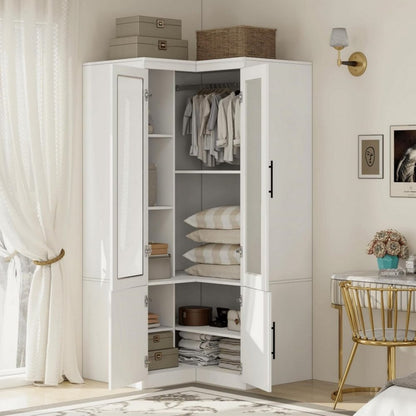 Cómoda esquinera de madera blanca de 71" con cuatro puertas