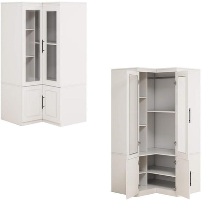 Cómoda esquinera de madera blanca de 71" con cuatro puertas