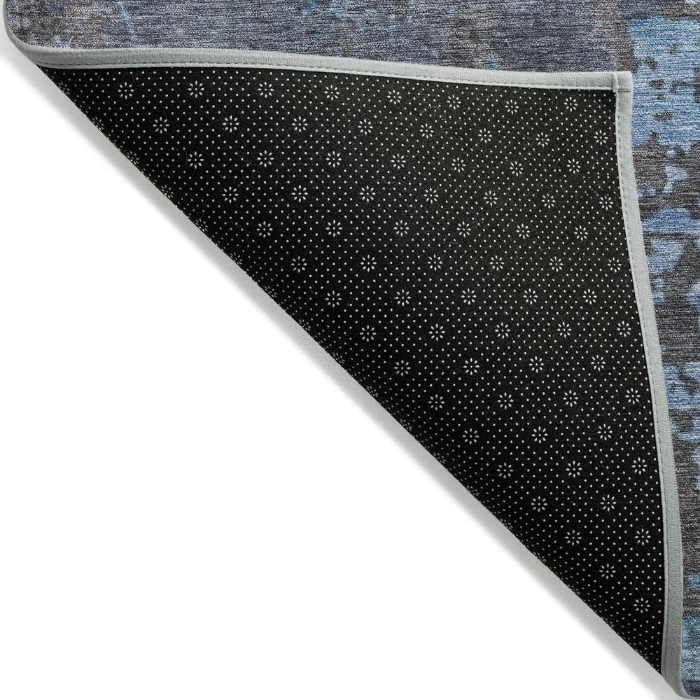 9' X 12' Teal Blue Taupe And Sky Blue Abstract Washable Indoor Outdoor Area Rug