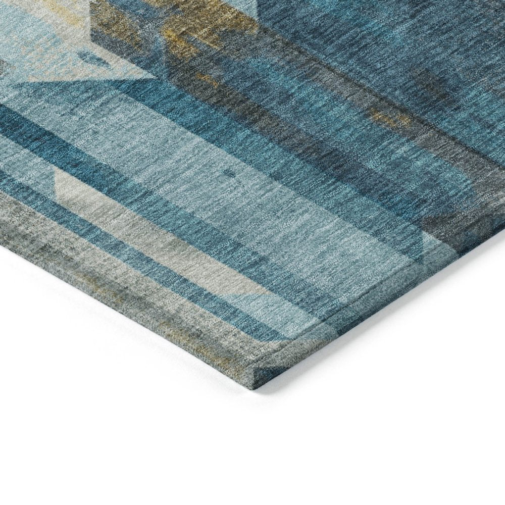 9' X 12' Teal Blue Gold And Silver Geometric Washable Indoor Outdoor Area Rug