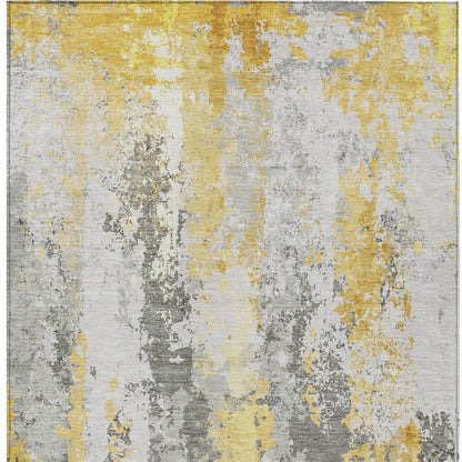 9' X 12' Yellow And Ivory Abstract Washable Indoor Outdoor Area Rug