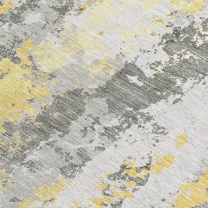 9' X 12' Yellow And Ivory Abstract Washable Indoor Outdoor Area Rug