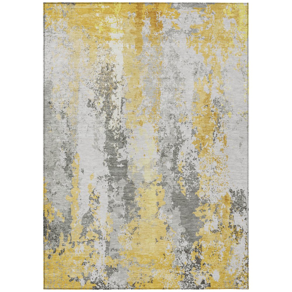9' X 12' Yellow And Ivory Abstract Washable Indoor Outdoor Area Rug