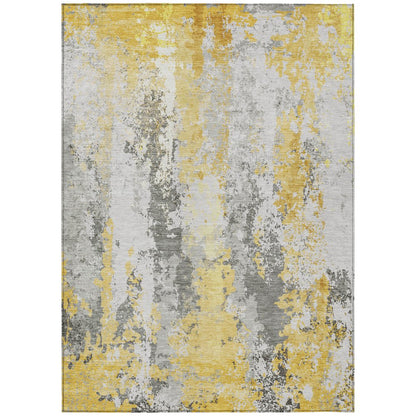 9' X 12' Yellow And Ivory Abstract Washable Indoor Outdoor Area Rug