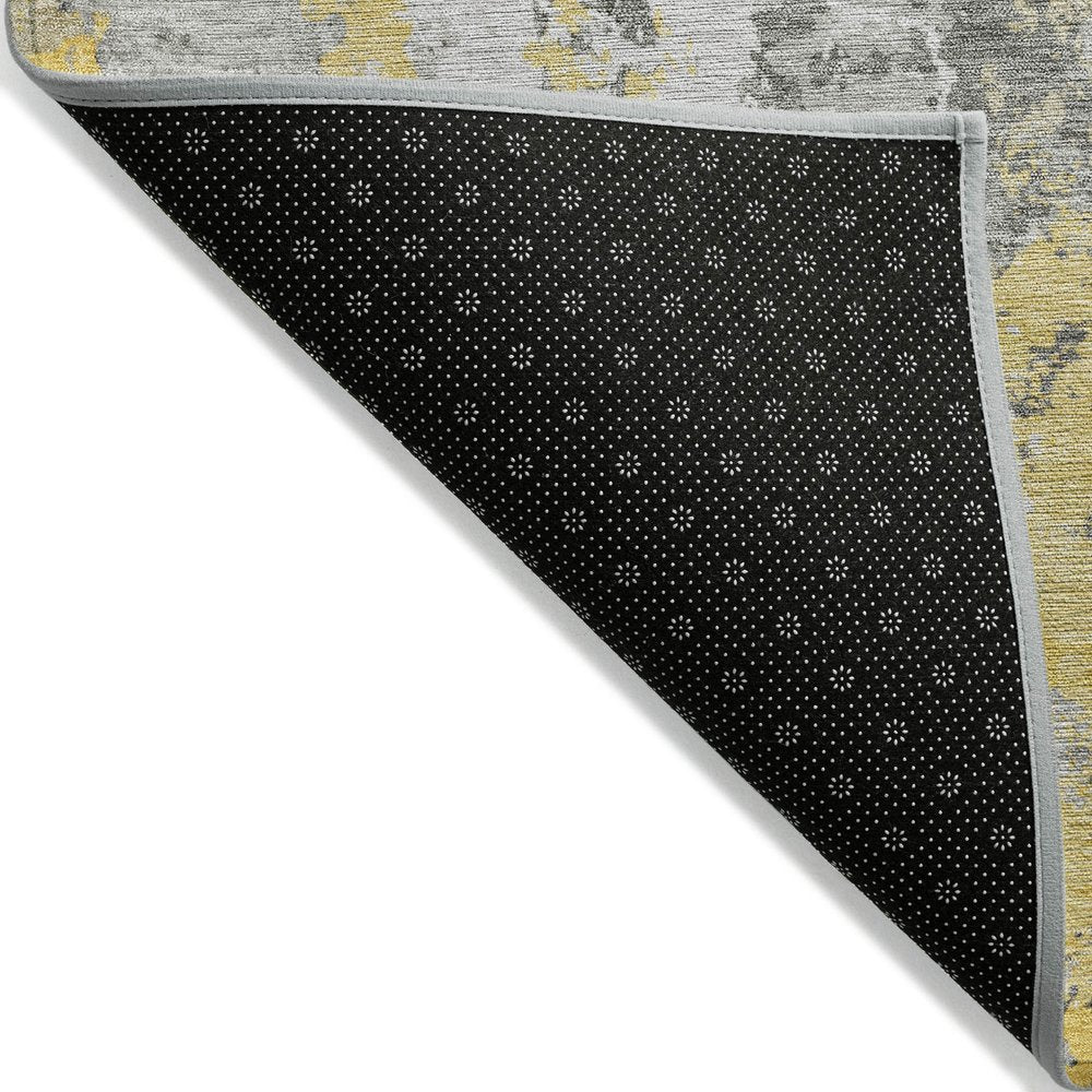 9' X 12' Yellow And Ivory Abstract Washable Indoor Outdoor Area Rug