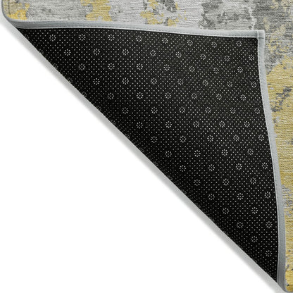 9' X 12' Yellow And Ivory Abstract Washable Indoor Outdoor Area Rug