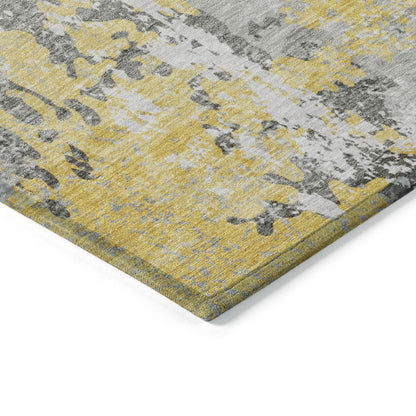 9' X 12' Yellow And Ivory Abstract Washable Indoor Outdoor Area Rug