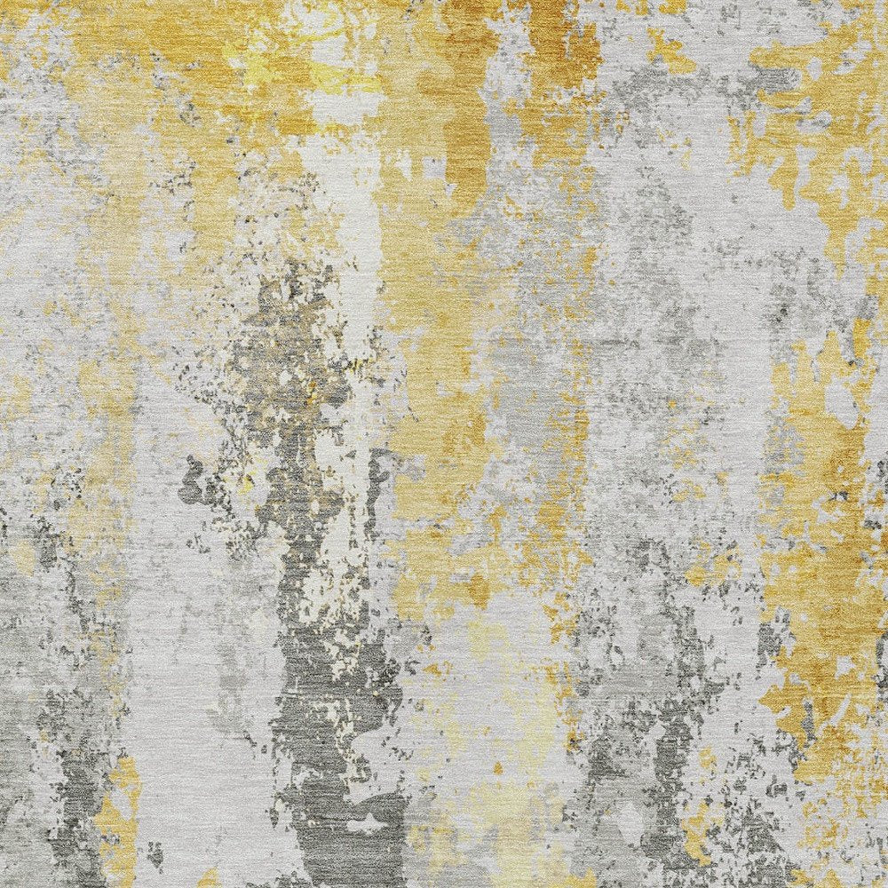 9' X 12' Yellow And Ivory Abstract Washable Indoor Outdoor Area Rug