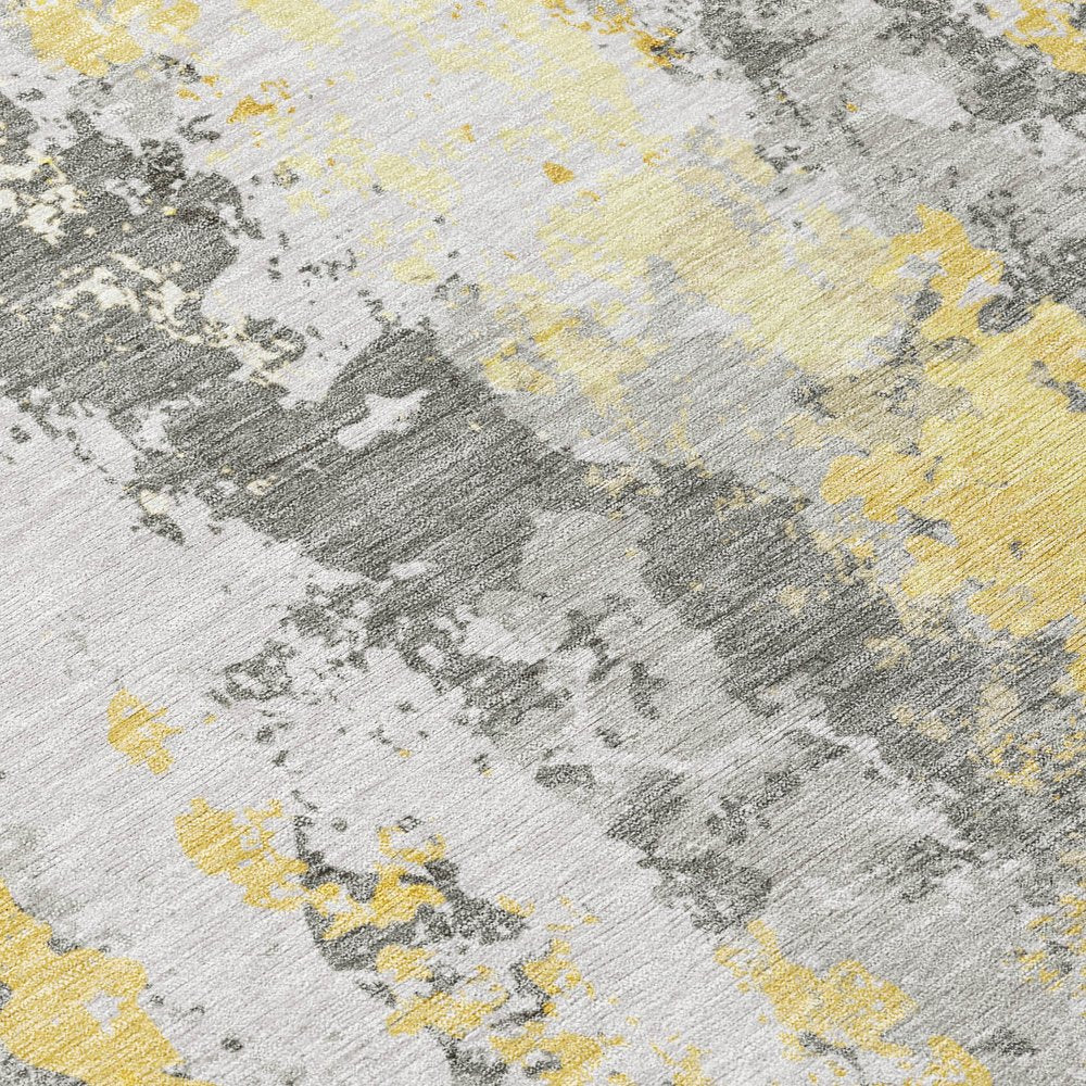 9' X 12' Yellow And Ivory Abstract Washable Indoor Outdoor Area Rug
