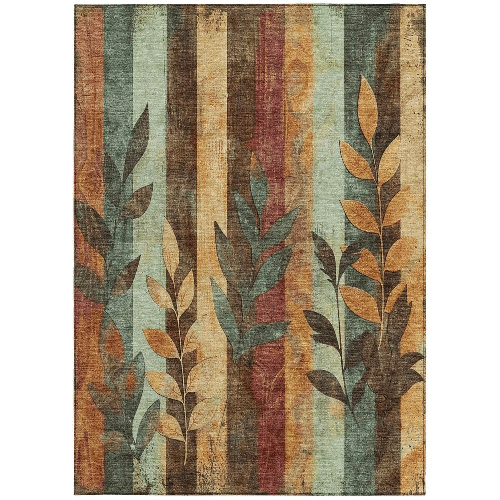 9' X 12' Wheat And Gold Floral Washable Indoor Outdoor Area Rug