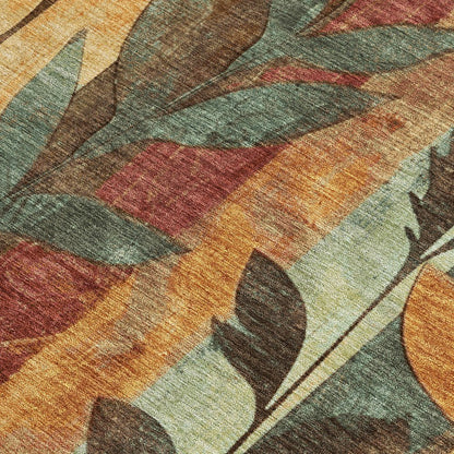 9' X 12' Wheat And Gold Floral Washable Indoor Outdoor Area Rug