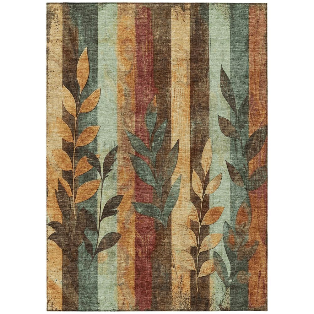9' X 12' Wheat And Gold Floral Washable Indoor Outdoor Area Rug