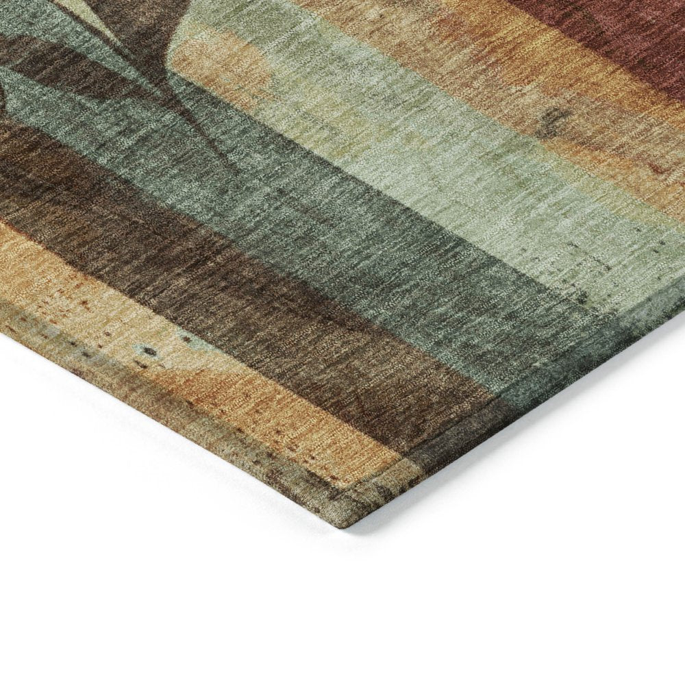 9' X 12' Wheat And Gold Floral Washable Indoor Outdoor Area Rug