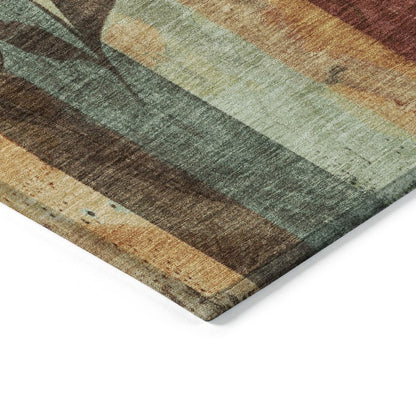 9' X 12' Wheat And Gold Floral Washable Indoor Outdoor Area Rug