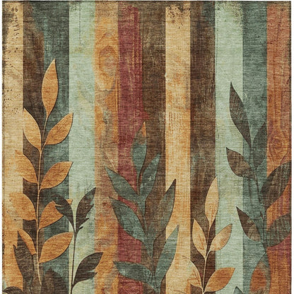 9' X 12' Wheat And Gold Floral Washable Indoor Outdoor Area Rug