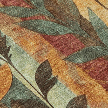 9' X 12' Wheat And Gold Floral Washable Indoor Outdoor Area Rug