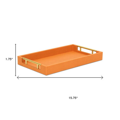 Bandeja para servir de 40 cm de piel sintética naranja y dorada, hecha a mano, con asas
