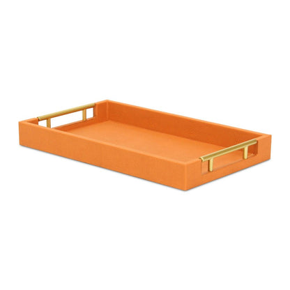 Bandeja para servir de 40 cm de piel sintética naranja y dorada, hecha a mano, con asas