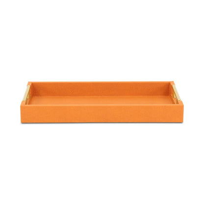 Bandeja para servir de 40 cm de piel sintética naranja y dorada, hecha a mano, con asas