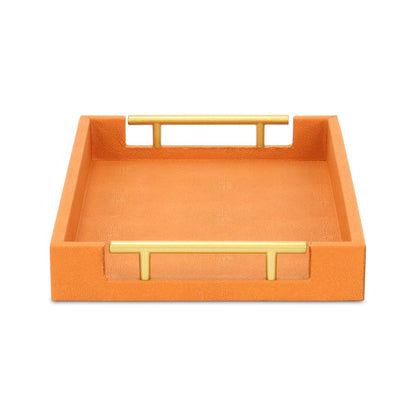 Bandeja para servir de 40 cm de piel sintética naranja y dorada, hecha a mano, con asas