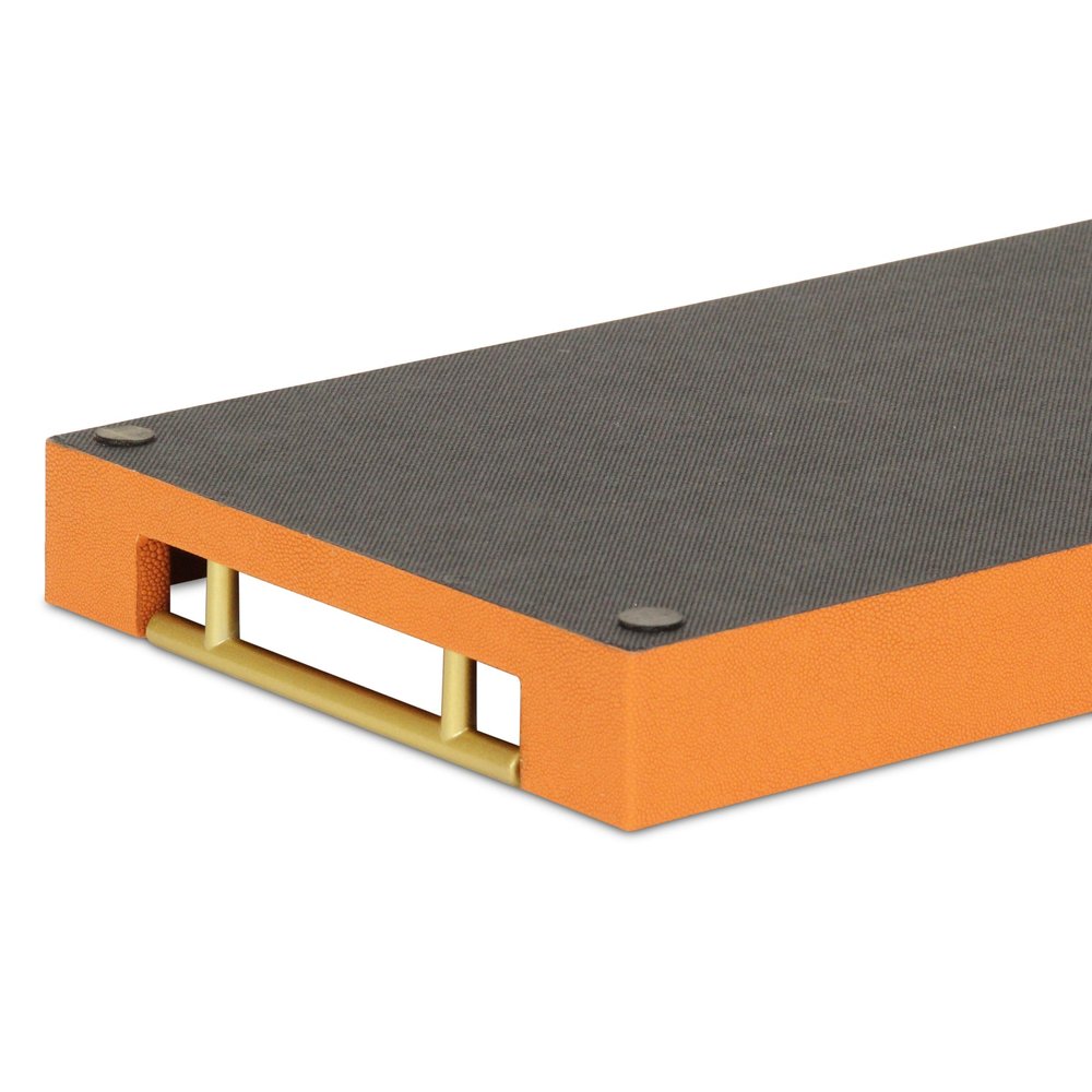 Bandeja para servir de 40 cm de piel sintética naranja y dorada, hecha a mano, con asas