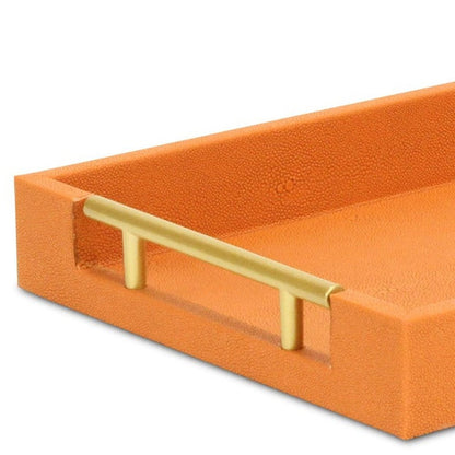 Bandeja para servir de 40 cm de piel sintética naranja y dorada, hecha a mano, con asas