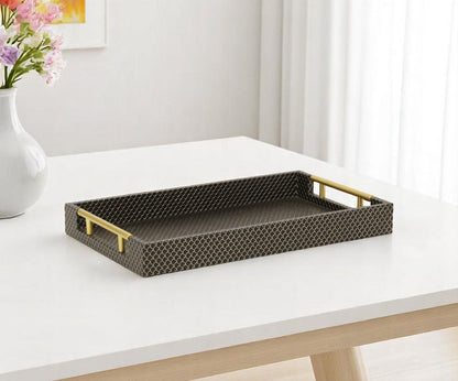 Bandeja para servir hecha a mano con estampado geométrico negro y dorado de 40 cm