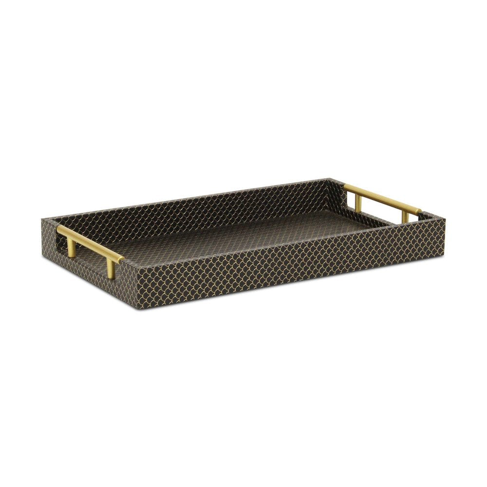 Bandeja para servir hecha a mano con estampado geométrico negro y dorado de 40 cm