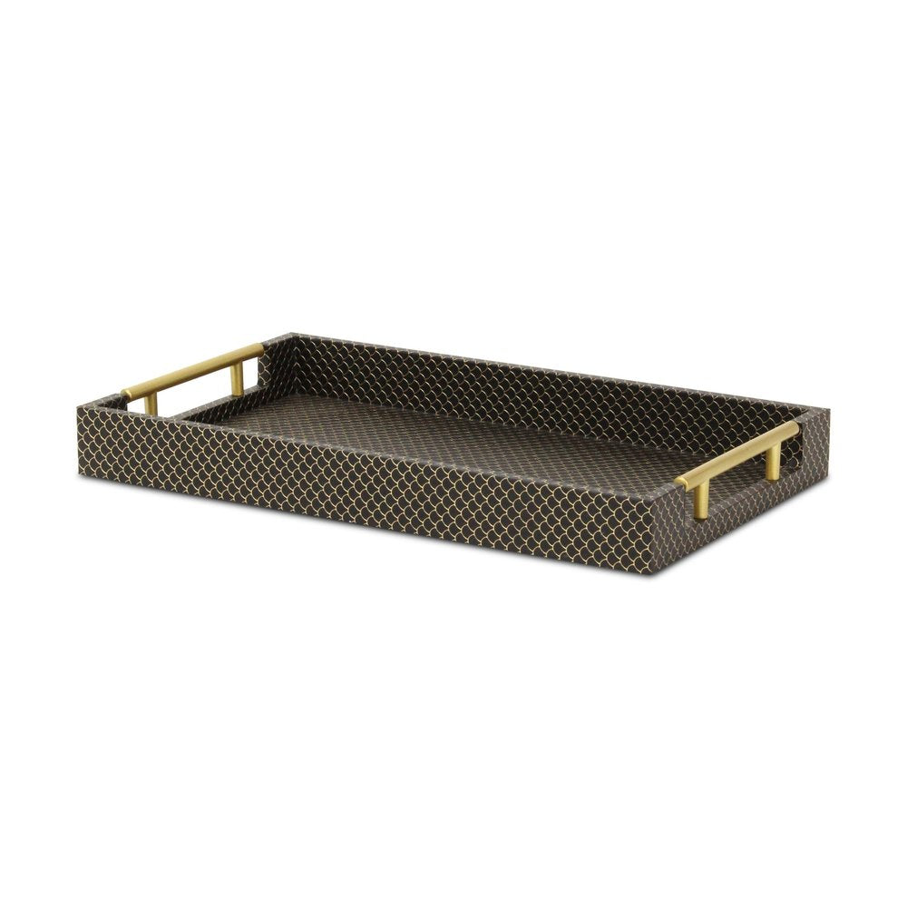 Bandeja para servir hecha a mano con estampado geométrico negro y dorado de 40 cm