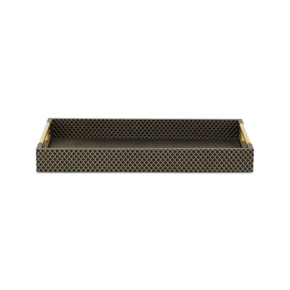 Bandeja para servir hecha a mano con estampado geométrico negro y dorado de 40 cm
