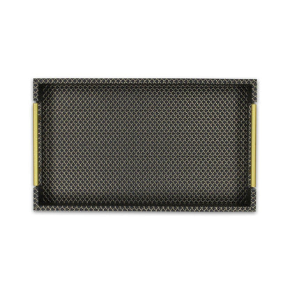 Bandeja para servir hecha a mano con estampado geométrico negro y dorado de 40 cm