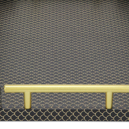 Bandeja para servir hecha a mano con estampado geométrico negro y dorado de 40 cm