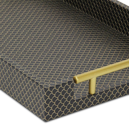 Bandeja para servir hecha a mano con estampado geométrico negro y dorado de 40 cm