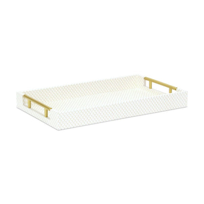 Bandeja de servicio de 40,6 cm con estampado geométrico dorado y marfil, hecha a mano, con asas