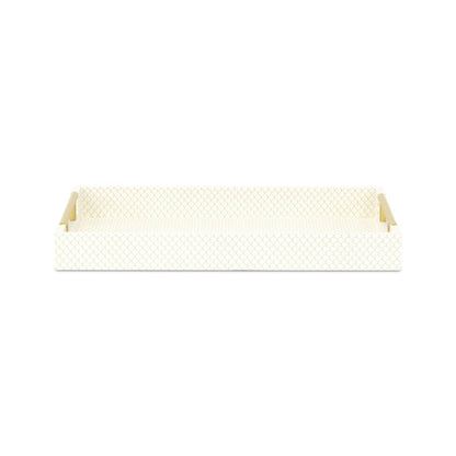 Bandeja de servicio de 40,6 cm con estampado geométrico dorado y marfil, hecha a mano, con asas
