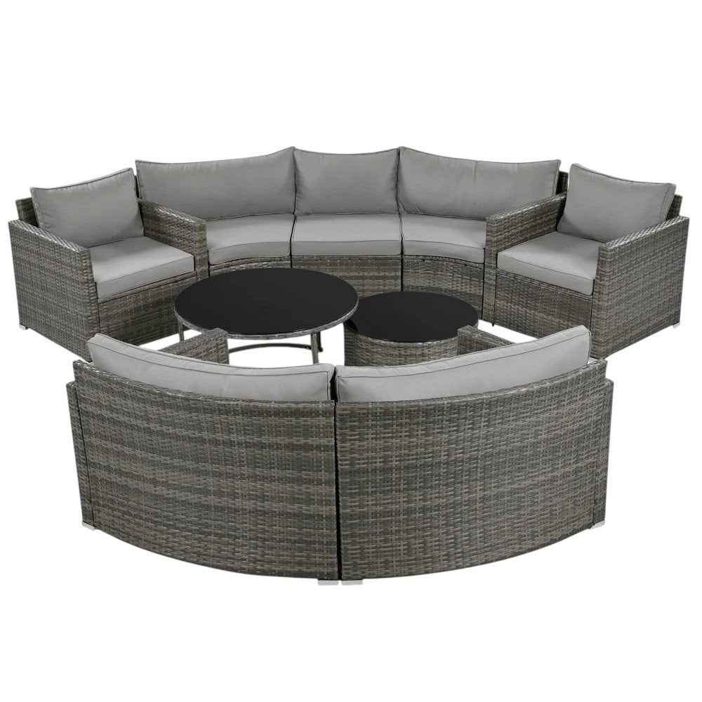 Two Piece Outdoor Gray Wicker Sectional Seating Group with Gray Cushions