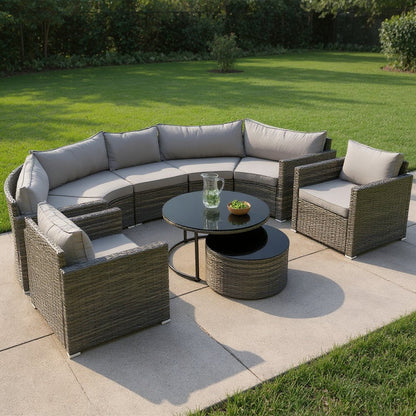 Two Piece Outdoor Gray Wicker Sectional Seating Group with Gray Cushions
