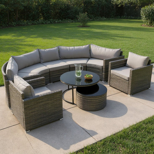 Two Piece Outdoor Gray Wicker Sectional Seating Group with Gray Cushions