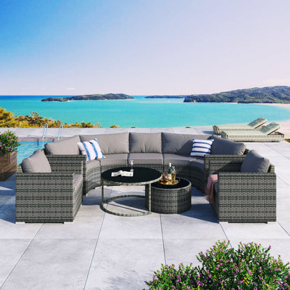 Two Piece Outdoor Gray Wicker Sectional Seating Group with Gray Cushions