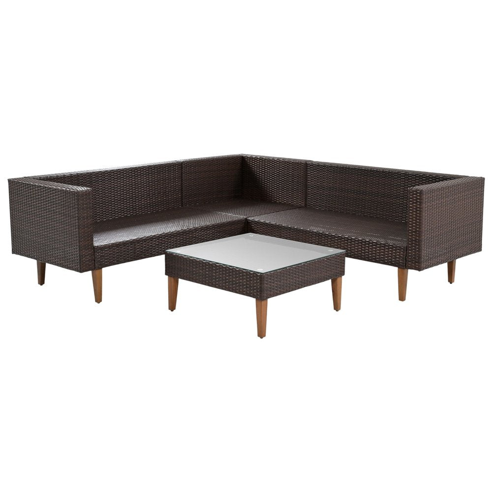 Two Piece Outdoor Beige Wicker Sectional Seating Group with Beige Cushions