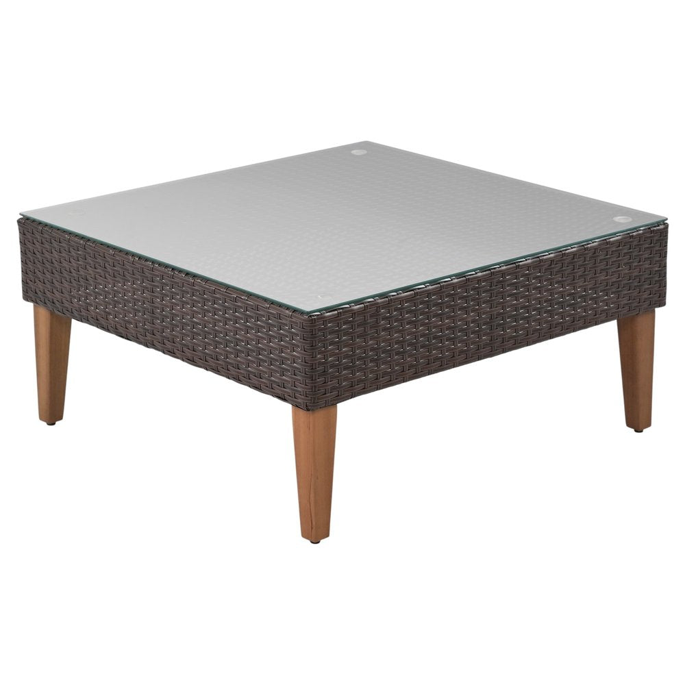 Two Piece Outdoor Beige Wicker Sectional Seating Group with Beige Cushions