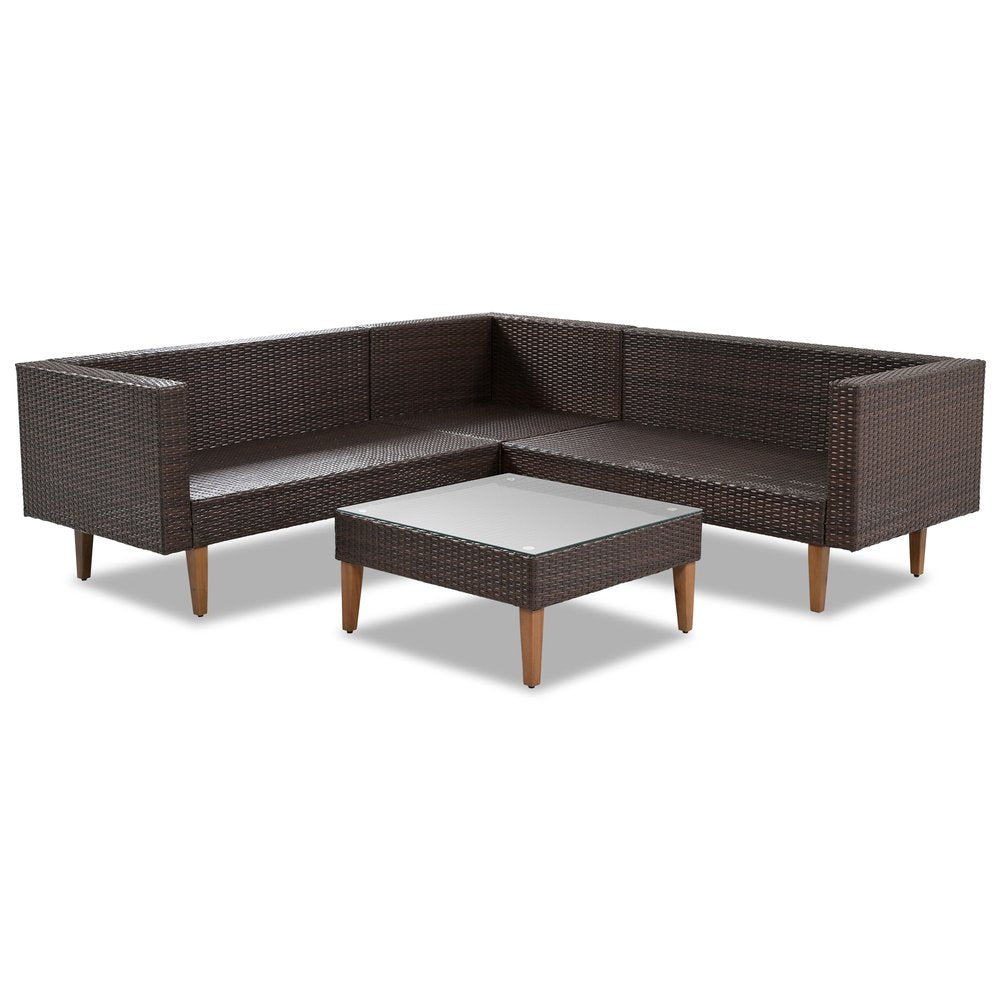 Two Piece Outdoor Beige Wicker Sectional Seating Group with Beige Cushions