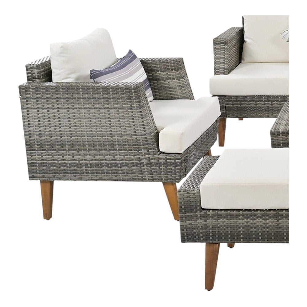 Four Piece Outdoor Gray Wicker Sofa Seating Group with Gray Cushions