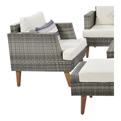 Four Piece Outdoor Gray Wicker Sofa Seating Group with Gray Cushions