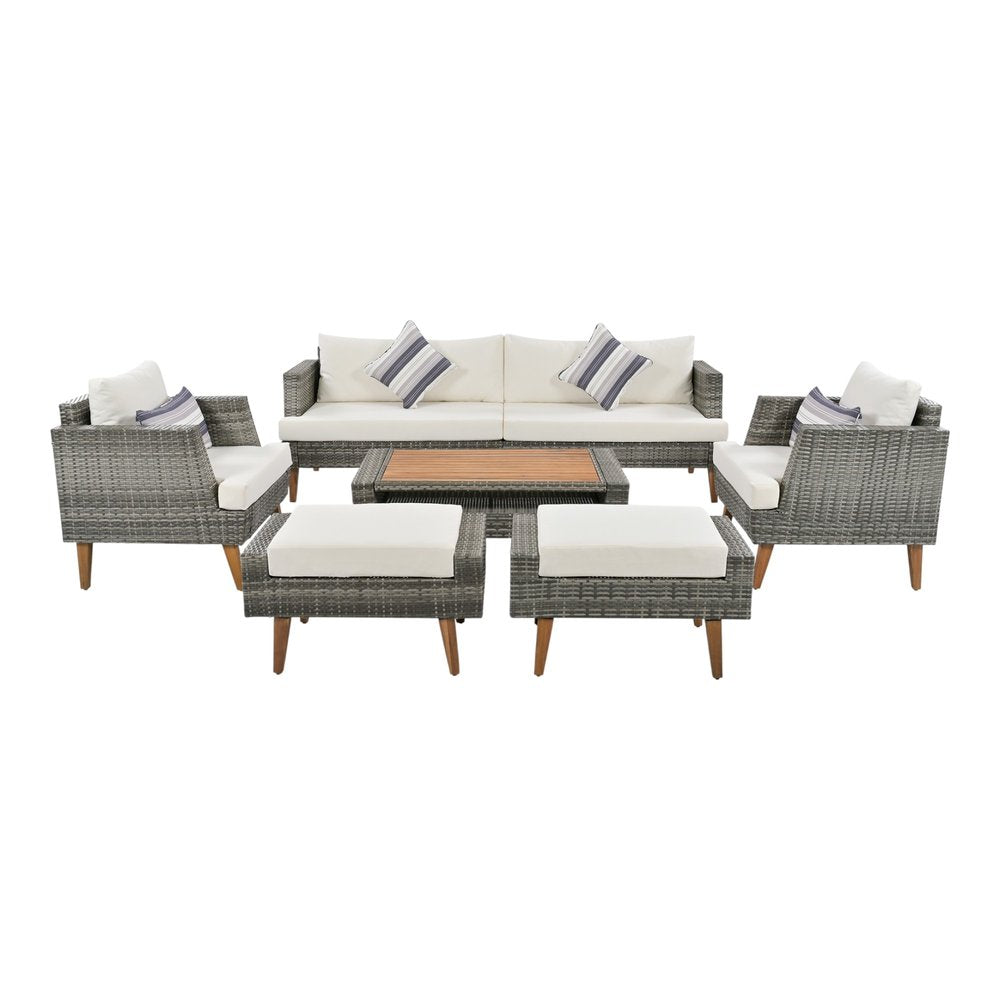 Four Piece Outdoor Gray Wicker Sofa Seating Group with Gray Cushions
