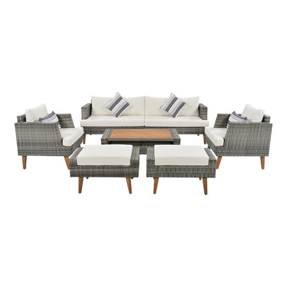 Four Piece Outdoor Gray Wicker Sofa Seating Group with Gray Cushions