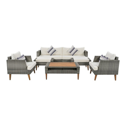Four Piece Outdoor Gray Wicker Sofa Seating Group with Gray Cushions