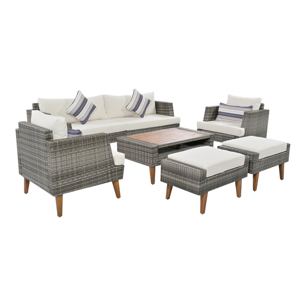 Four Piece Outdoor Gray Wicker Sofa Seating Group with Gray Cushions