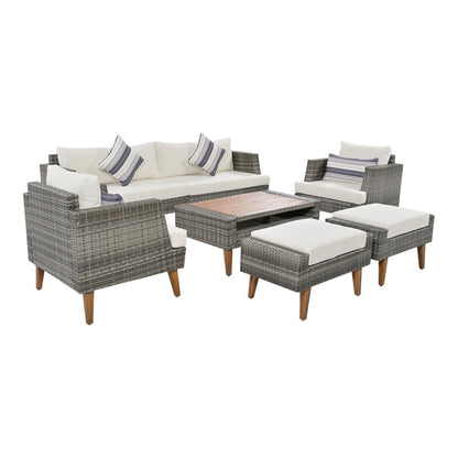 Four Piece Outdoor Gray Wicker Sofa Seating Group with Gray Cushions